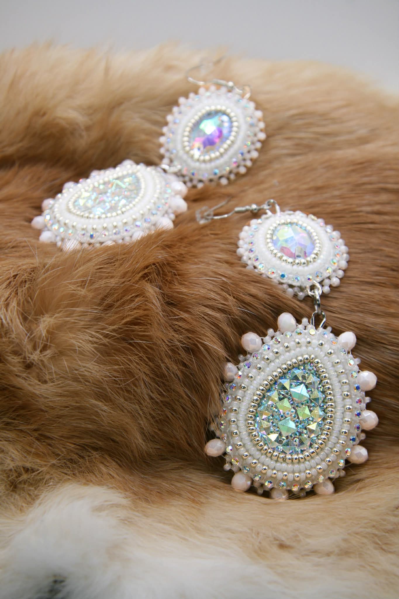 Two Piece White Beaded Earrings