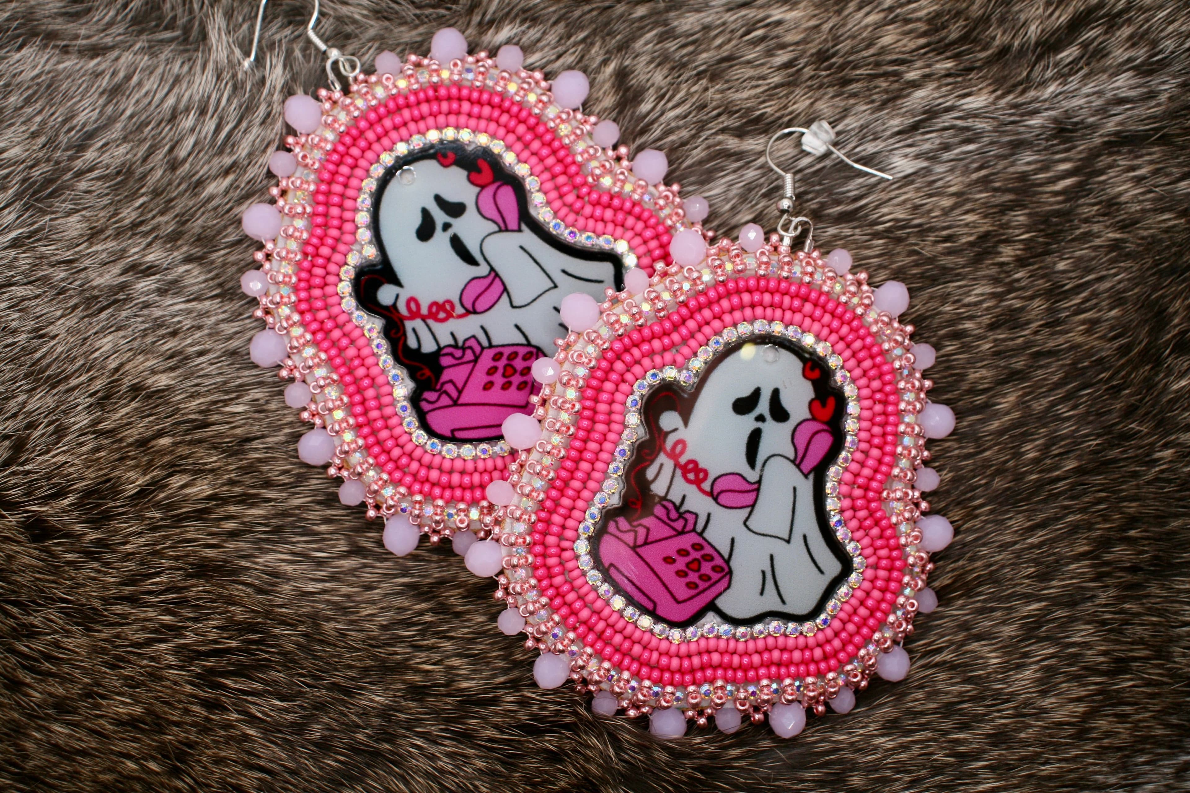 Ghost Phone Beaded Earrings