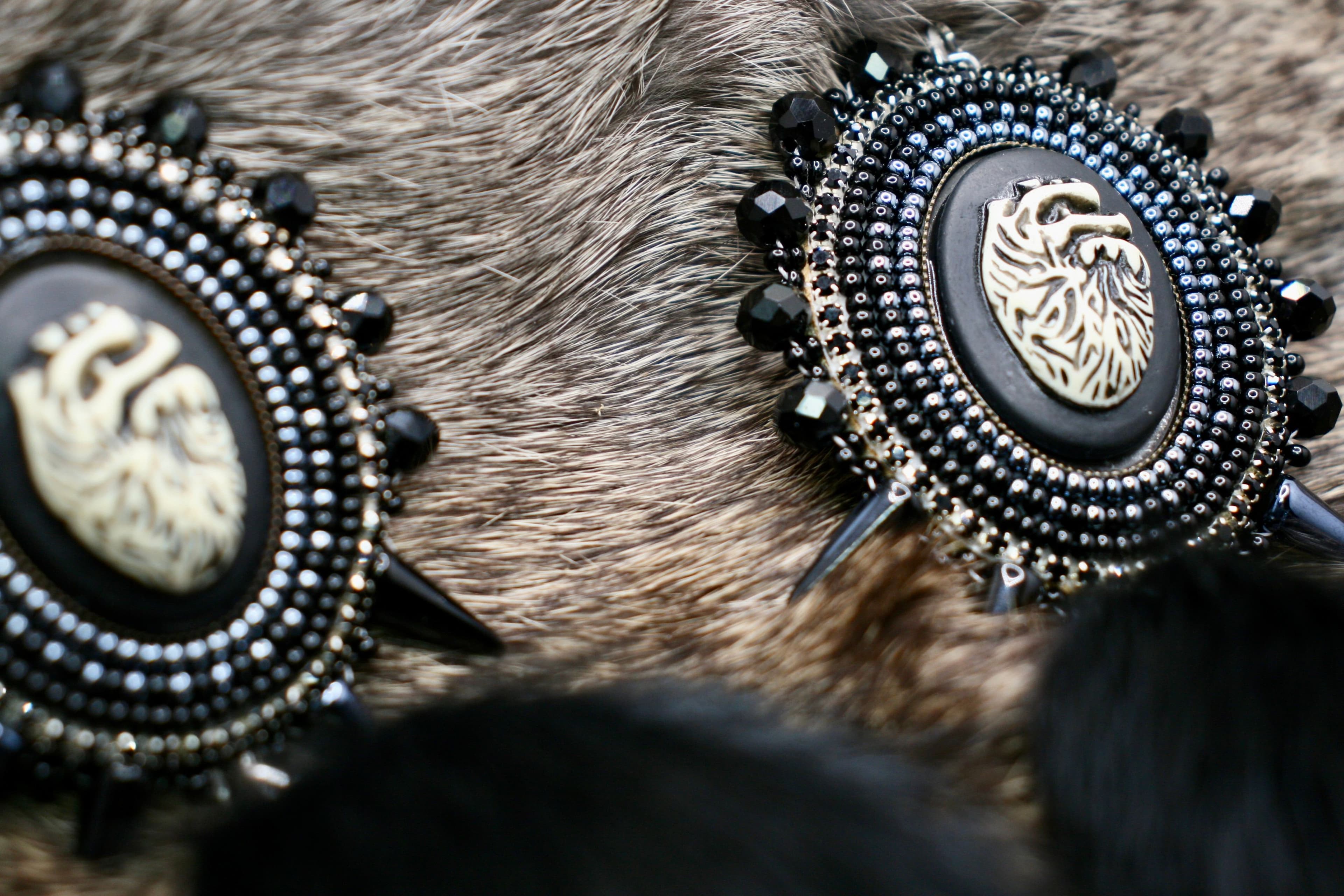 Rabbit Fur Pom-Pom Beaded Earrings