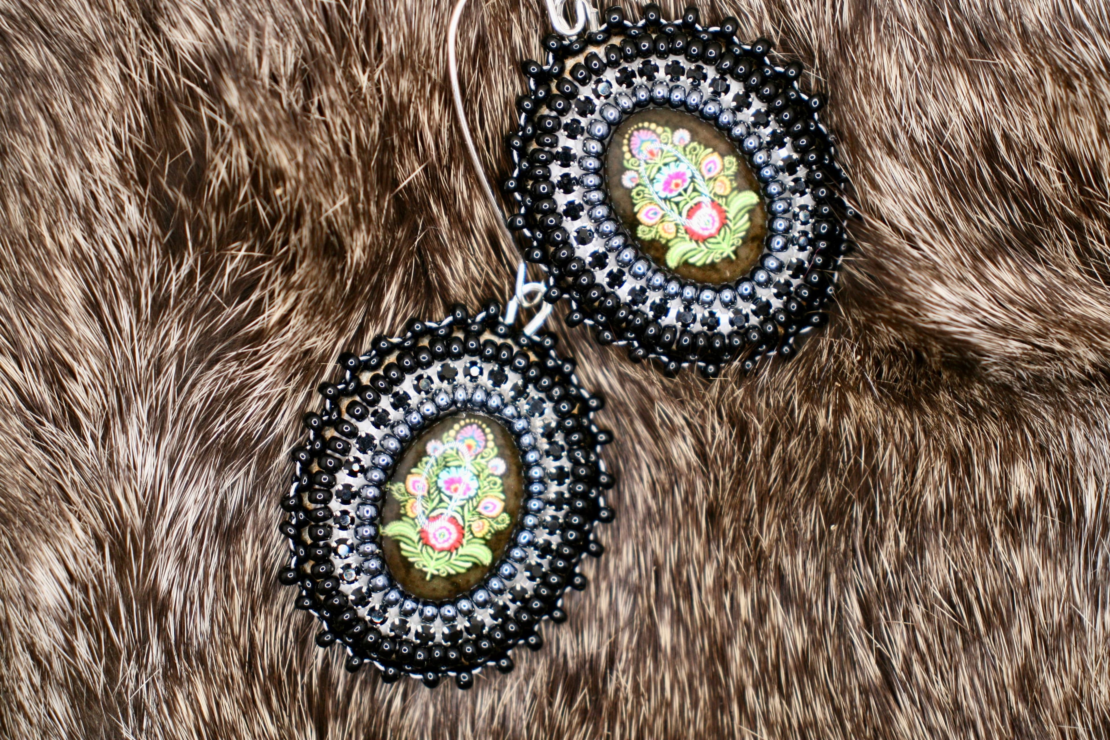 Midnight Floral Beaded Earrings