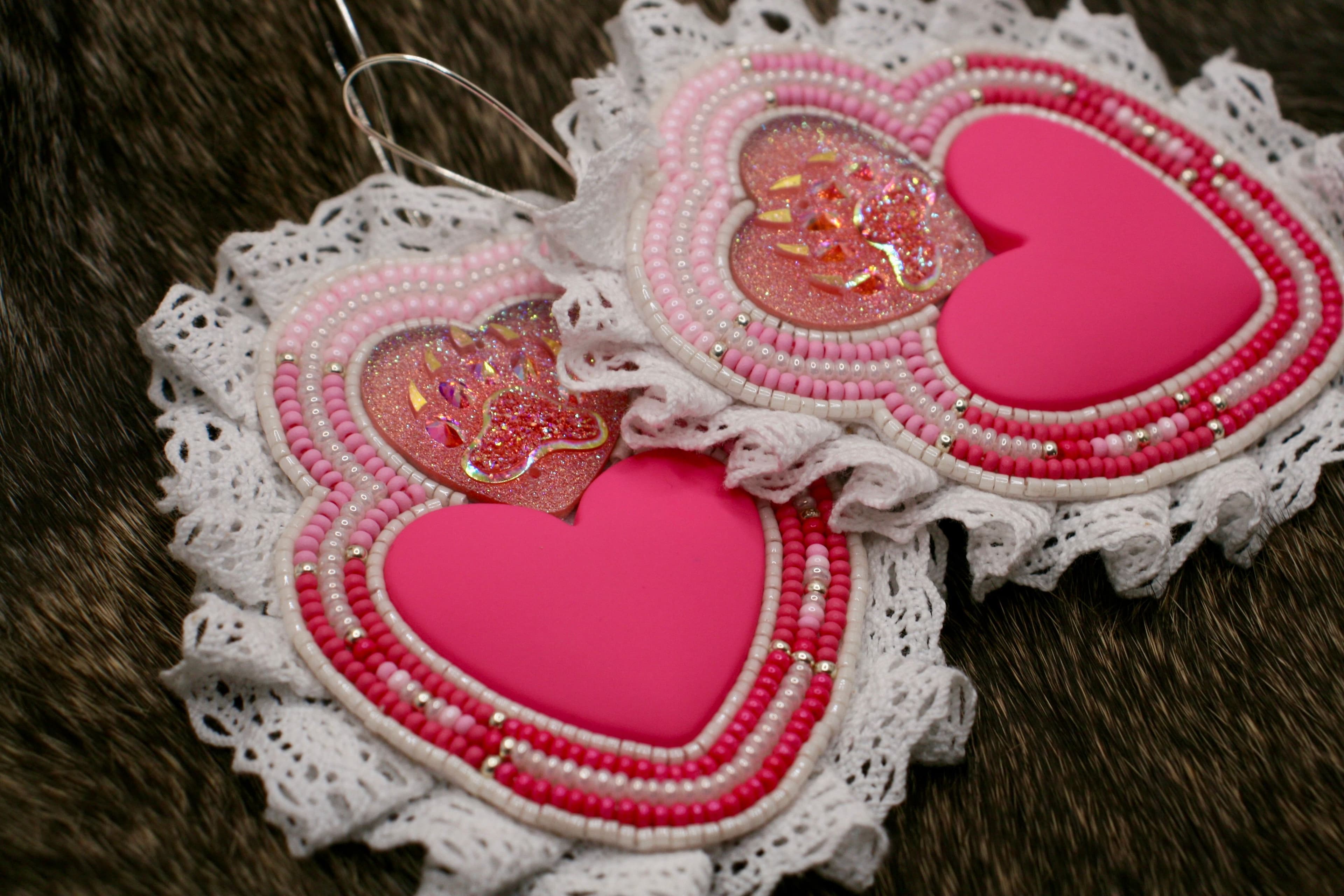 Blushing Heart Bear Paw Earrings