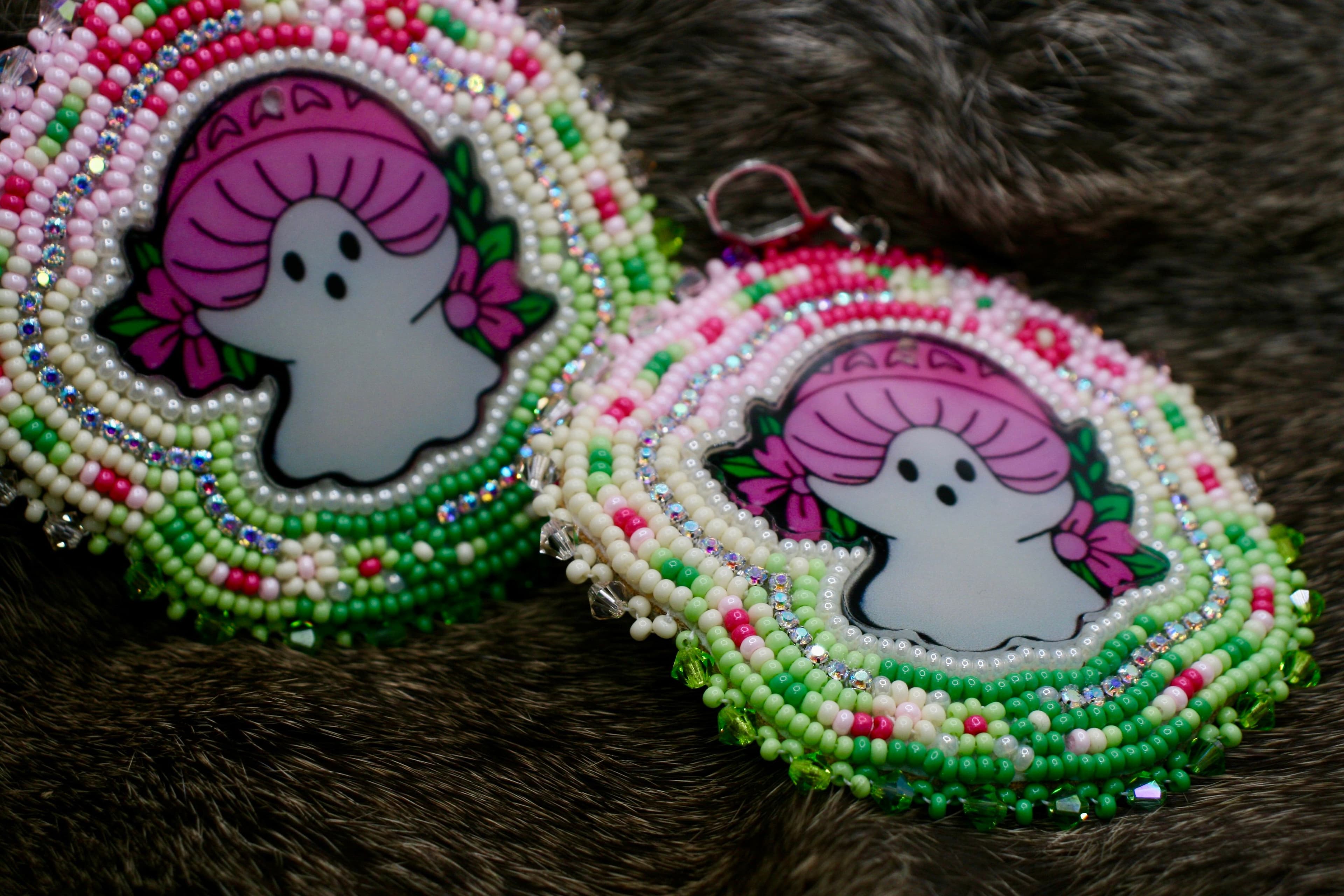 Mushroom Ghost Beaded Earrings